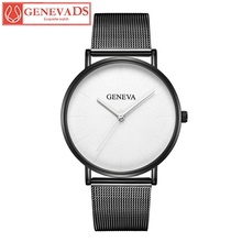 Genebra marca relógio masculino simples negócios malha de aço inoxidável com metal quartzo relógios tempo escritório vestido pulso masculino 2024 - compre barato