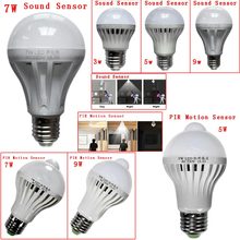 E27 220V LED Smart Sound /PIR Motion Sensor Ball Light Bulb Globe Bulb Corridor Lamp 3W 5W 7W 9W Stair Hallway Induction Night 2024 - buy cheap