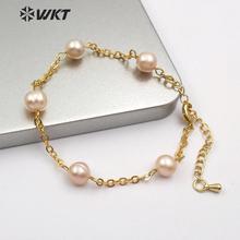 WT-B480 Natural Freshwater Pearl Bracelet White Yellow Pink Color  with Gold Electroplated Chain Wedding Jewelry For Woman 2024 - buy cheap