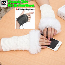 Winter Warm Girl Students Homework Separate Style USB Heating Gloves,Women Hand Back Heated Faux Fur Knitted Fingerless Gloves 2024 - buy cheap