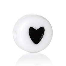 DoreenBeads Acrylic Spacer Beads Round Black Heart Pattern About 7.0mm( 2/8") Dia, Hole: Approx 1.3mm, 55 PCs Hot new 2024 - buy cheap
