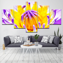 Papéis de parede com 5 peças flor amarela e roxa, arte impressa em tela, poster moderno, pintura de arte modular para sala de estar, decoração de casa 2024 - compre barato