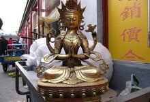 Música voge pedra s0364 12, estátua de buda kwan-yin, latão refinado do tibete com quatro braços 2024 - compre barato