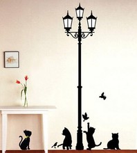 Free Shipping Popular Ancient Lamp Cats and Birds Wall Sticker Wall Mural Home Decor Room Kids Decals Wallpaper 2024 - buy cheap