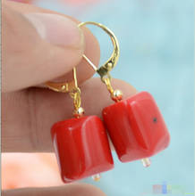 Free shipping  S1768 10x16mm cylindricality red coral DANGLE EARRING 2024 - buy cheap