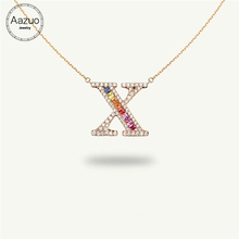 Aazuo 18K Rose Gold Natural Colour Gemstone Real Diamond Original Lucky Initial Letter Free Pendent Necklace gifted for Women 2024 - buy cheap