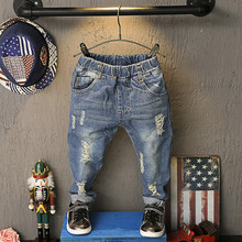Calça infantil jeans para 2-6 anos, peça casual rasgada para meninos e meninas 2024 - compre barato