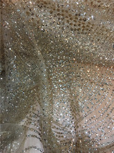 tulle lace with glued glitter fashion H-07  african glitter lace fabric for party dress 5yard/lot  in gold color 2024 - buy cheap