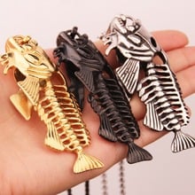 Punk Silver Color/Gold/Black Hollow Fish Bone Skeleton Pendant Box Chain  Men Stainless Steel Necklace Biker Jewelry 3.23"*1.22" 2024 - buy cheap