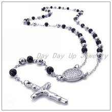 60cm*8mm Fashion Cool Men&Women's 316L Stainless Steel Silver/Black Rosary Beads Cross Pendant Necklace Chain,Free Shipping 2024 - buy cheap