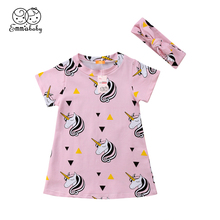 Vestido de verano de manga corta con estampado de unicornio para niña, vestido de princesa para fiesta, color rosa 2024 - compra barato