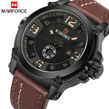 Часы наручные NAVIFORCE Мужские кварцевые, люксовые брендовые аналоговые спортивные армейские, в стиле милитари, с кожаным ремешком 2024 - купить недорого