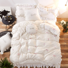 Conjunto de cama de princesa 100% algodão, rosa, branco, verde, coreano, tamanho king, meninas, crianças, lençol, edredom 2024 - compre barato