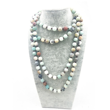 ST0321 Matte Amazonite necklace boho Frosted Amazonite necklace 60 inches knotted Frosted Amazonite Stone Necklace Hot selling 2024 - buy cheap