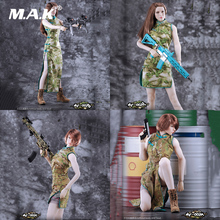 Conjunto de roupas solidir camuflada feminina, escala 1/6, cheongsam longo/curto, modelo para corpo de figura de ação de 12 polegadas 2024 - compre barato
