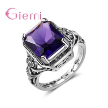 Trendy Square Red Purple Crystal Wedding Anel Ring Top Quality Female Jewelry Fine Fashion Anillo Ring  Original Silver 2024 - buy cheap