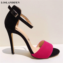 2022 Summer Mixed Colors Flock Women Sandals Fashion Buckle High Heel Shoes Woman Open Toe Stiletto Sexy Party Bride Pumps Dress 2024 - buy cheap