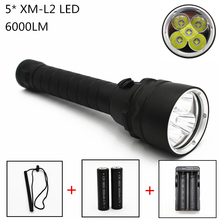 Linterna LED impermeable para buceo, 5 x XM-L2, 6000LM, 100M de profundidad, lámpara 18650 2024 - compra barato