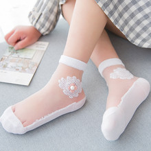 Летние носки для девочек, 4 пары/партия, сетчатые стильные Дышащие носки для детей с модным эластичным жемчугом, кружевные детские носки с цветами для От 1 до 10 лет 2024 - купить недорого