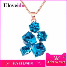 Uloveido Geometric Necklaces & Pendants Rose Gold Color Necklace Women Pendant with Blue Stones Suspension Sale Jewellery GR125 2024 - buy cheap
