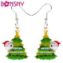 Bonsny Acrylic Christmas Santa Claus Tree Decoration Earrings Drop Dangle Ornaments Jewelry For Women Girls Gift Natal Party New 2024 - buy cheap