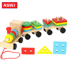 Baby Toys Kids Trailer Wooden Train Vehicle Building Blocks Geometry Colour Congnitive Blocks Child Education Christmas Gifts 2024 - buy cheap