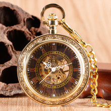 Изысканные Классические Механические карманные часы с открытым лицом, подвеска с римскими цифрами, золотые часы, подарок на Рождество 2024 - купить недорого