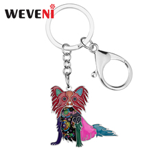 WEVENI Enamel Alloy Papillon Dog Key Chains Keychain Holder Animal Jewelry For Women Girls Bag Car Charms Pendant Gift Wholesale 2024 - buy cheap