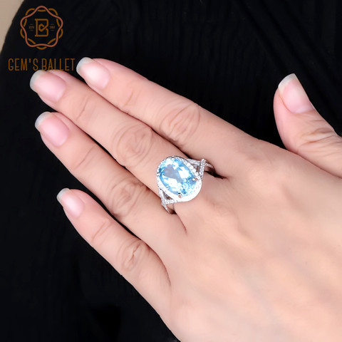 Женское кольцо с небесно-голубым топазом, классическое обручальное кольцо из стерлингового серебра 925 пробы с натуральным камнем 8,15 карат, ювелирные изделия в подарок 2022 - купить недорого