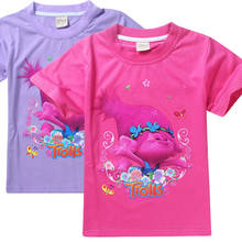Vestidos infantil/брендовая футболка с троллями летняя детская одежда с героями мультфильмов детские рубашки с короткими рукавами топы для девочек, футболки для мальчиков 2024 - купить недорого