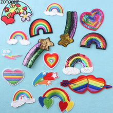 ZOTOONE-Parches coloridos de arcoíris para ropa, bordados para planchar, pegatinas de rayas para ropa, aplicaciones de insignias E 2024 - compra barato
