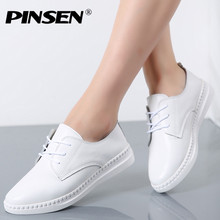 PINSEN-mocasines de piel auténtica para mujer, zapatos planos con cordones y punta redonda, para otoño, 2020 2024 - compra barato