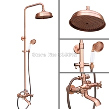 Antique Red Copper Wall Mounted 8" Shower Head Rain Shower Faucet Set Bathroom Dual Handles Bathtub Mixer Tap +Hand Spray Wrg514 2024 - buy cheap