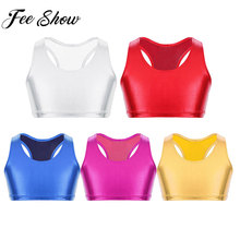 Summer Children Clothes Girls Shiny Metallic Sleeveless Racer Back Crop Top for Ballet Leotard Dance Stage Workout Gym T Shirt 2024 - buy cheap