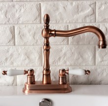Antique Red Copper Brass Deck Mounted Dual Ceramic Handles 4" Center Hole Bathroom Two Holes Basin Faucet Mixer Taps mrg049 2024 - buy cheap