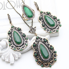 Ethnic Turkish Flower Jewelry Sets For Women Crystal Chandelier Earring Resin Rings Water Drop Necklace Nigeria Bridal Jewelry 2024 - buy cheap