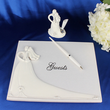 Lanlan venda quente casamento livro de hóspedes branco noiva & noivo assinatura livro para fontes de festa de casamento 25*20cm 2024 - compre barato