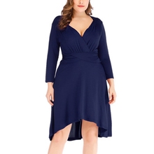 Summer plus size dress fashion lady sexy deep V-neck waist folds elegant three-quarter sleeve stitching big swing dress 2024 - buy cheap