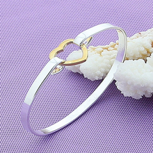 DOTEFFIL 925 Sterling Silver Gold Heart Bangle Bracelet For Woman Wedding Engagement Fashion Charm Party Jewelry 2024 - купить недорого