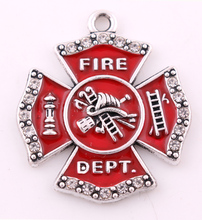26mm*30mm 10pcs a lot antique silver plated zinc with sparkling crystals and enamel Firefighter Maltese Cross Pendant 2024 - buy cheap