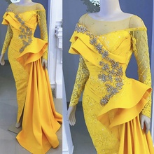 Vestido De noche africano SuperKimJo, largo, con apliques De encaje De sirena, con cuentas, amarillo De lujo, Formal 2024 - compra barato