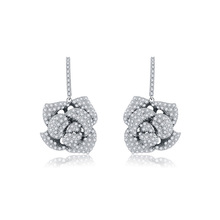 Korean Fashion AAA Cubic Zirconia Rose Flower Drop Earrings For Women Romantic Elegant Bride's Wedding Flower Earring Jewelry 2024 - buy cheap