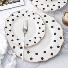 Dishes And Plates Sets Golden Edge Tray Dinner Polka Dot Tray Soup Dish Flat Plate Flower Shape Platos Ceramic Dessert Tray 1pcs 2024 - buy cheap