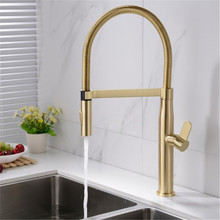 Kitchen Sink Faucets Brass Pull Down spray nozzle Mixer Tap Single Handle Hot & Cold Rotating Brushed Gold/Black Water Crane Tap 2024 - compre barato