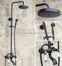 Chuveiro de bronze esfregado, conjunto preto, torneira de chuveiro, banheira, torneira de bico, com misturador, chuveiro de mão, montagem na parede nhg147 2024 - compre barato