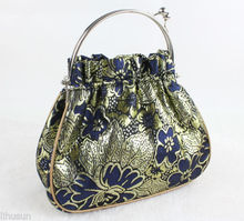 Vintage Chinese Handmade Silk&Metal Handle Blue Clutch Handbag Wallet Purse 2024 - buy cheap