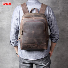 Retro first layer leather men's backpack shoulder bag male crazy horse leather original handmade computer bags travel backpacks 2024 - buy cheap