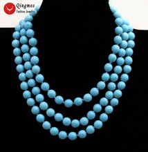 Qingmos Natural Blue Turquoises Necklace for Women with 3 Strands 10mm Round Faceted Turquoises Stone Necklace Jewelry 17-19'' 2024 - buy cheap