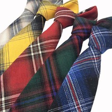 Corbata ajustada de algodón para hombre y mujer, corbatas ajustadas de colores, traje informal con lazo, corbata clásica de tartán de 7cm, nuevo 2024 - compra barato