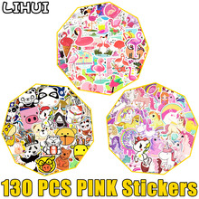 130 PCS Pink Stickers Toy for Kids Waterproof Unicorn Flamingo Animal Cartoon Sticker to DIY Skateboard Laptop Suitcase Fridge 2024 - buy cheap